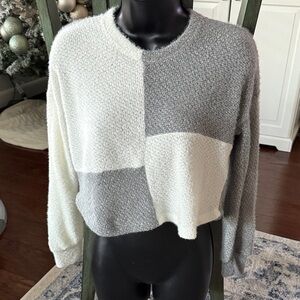 Hollister Gray and Cream Color Block Sweater